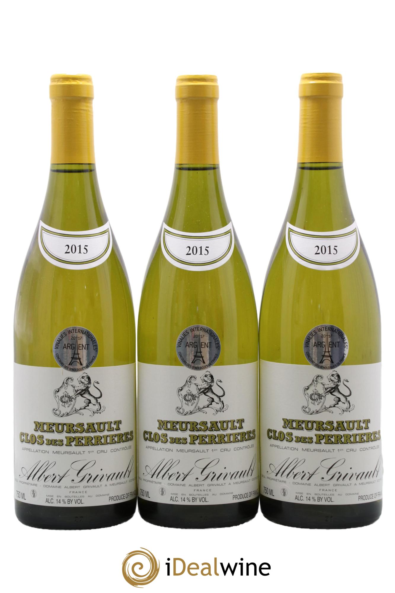 Meursault 1er Cru Clos des Perrières Monopole Albert Grivault 2015 - Lot of 3 bottles - 0