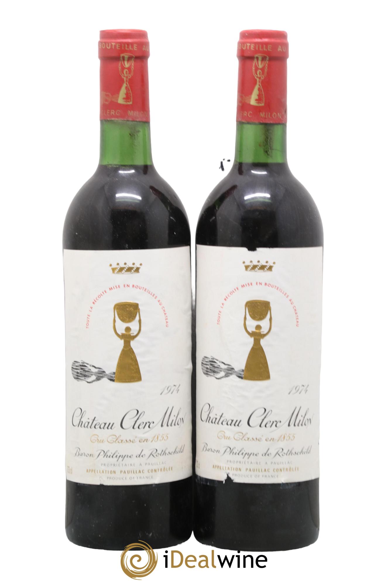 Château Clerc Milon 5ème Grand Cru Classé 1974 - Lot de 2 bouteilles - 0