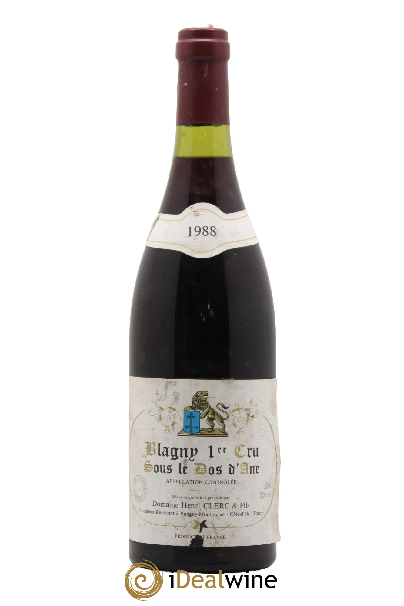 Blagny 1er Cru Sous Le Dos D'Ane Domaine Clerc 1988 - Posten von 1 Flasche - 0