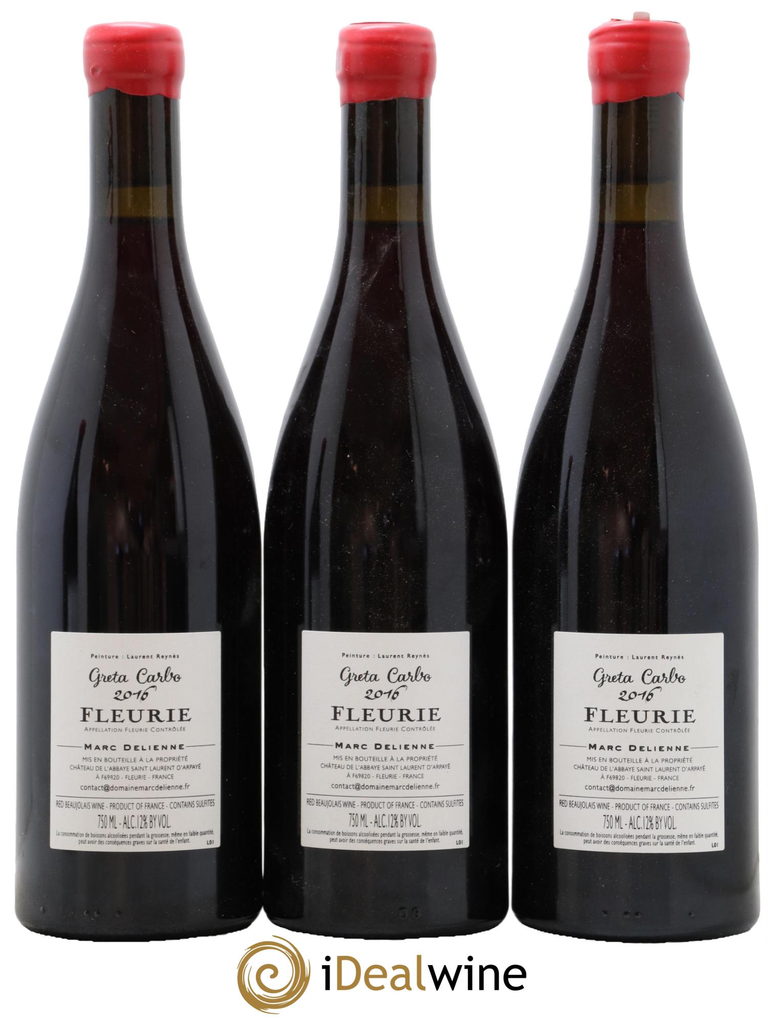 Fleurie Greta Carbo Marc Delienne 2016 - Lot of 3 bottles - 1