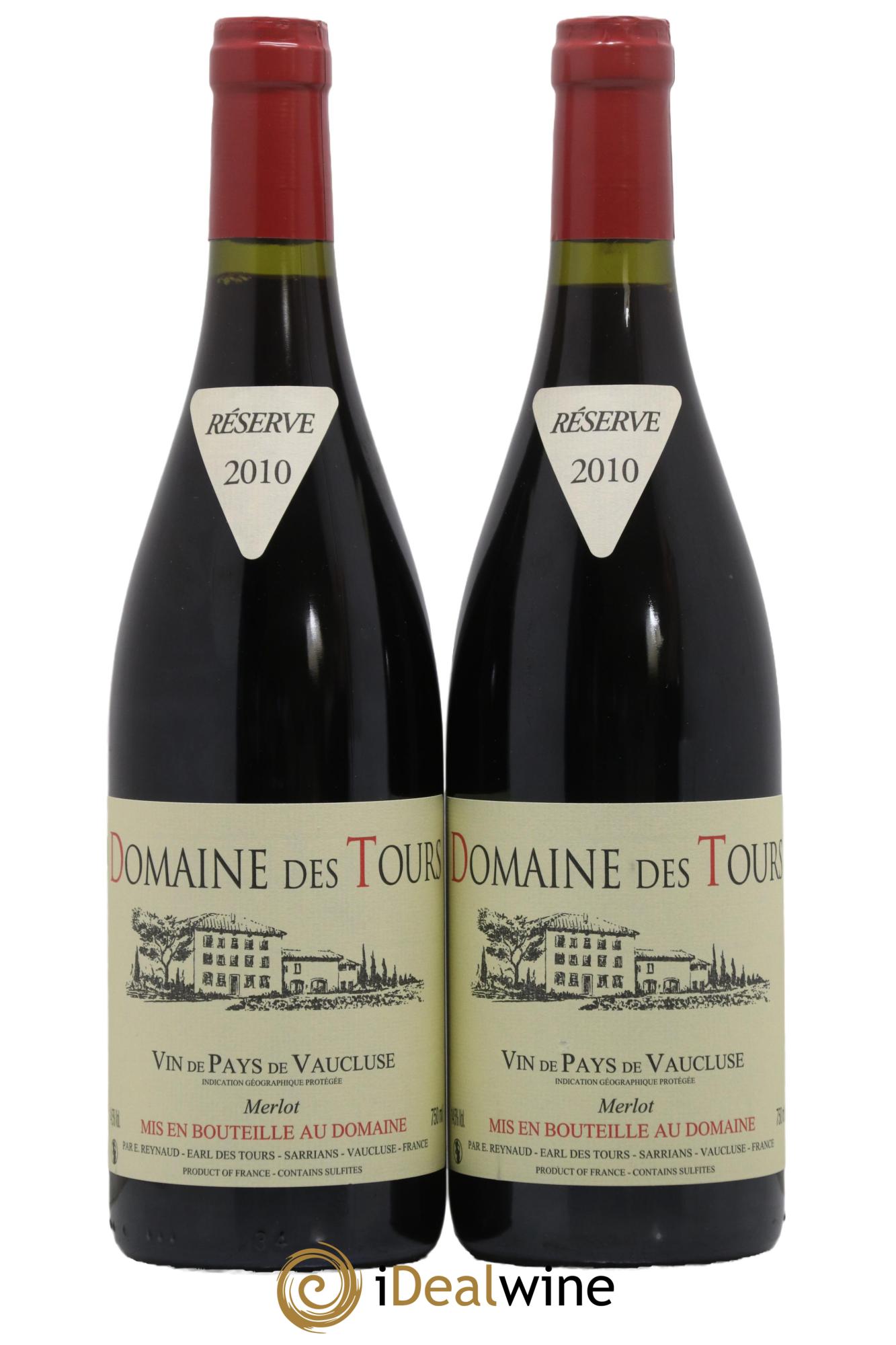 IGP Pays du Vaucluse (Vin de Pays du Vaucluse) Domaine des Tours Merlot Emmanuel Reynaud 2010 - Lot de 2 bouteilles - 0