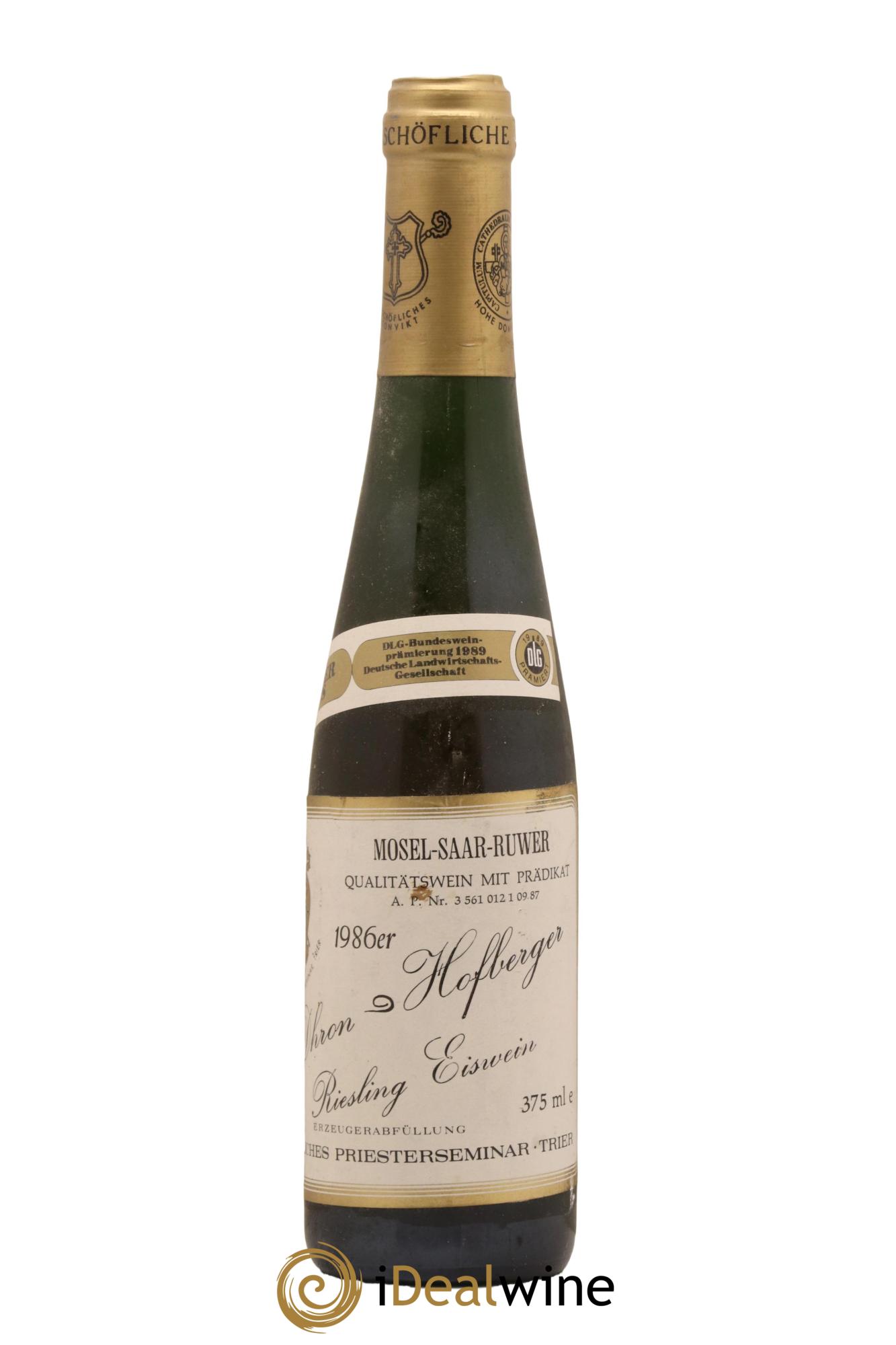 Riesling-Eiswein Bischofliches Priesterseminar Dhron Hofberger 1986 - Posten von 1 Demi-Flasche - 0