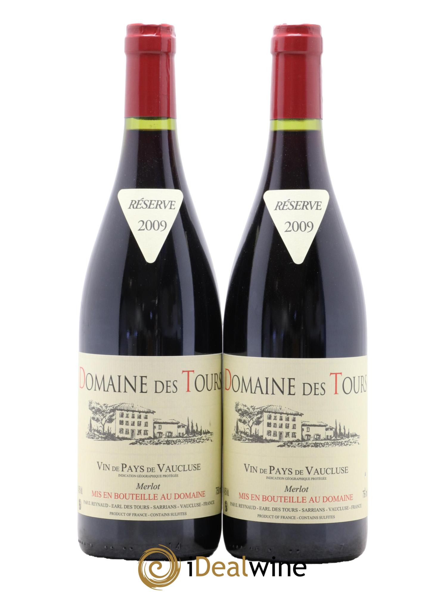 IGP Pays du Vaucluse (Vin de Pays du Vaucluse) Domaine des Tours Merlot Emmanuel Reynaud 2009 - Lot of 2 bottles - 0