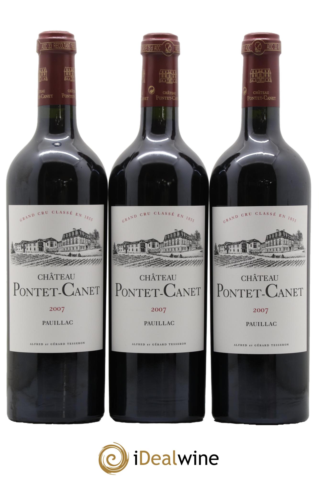 Château Pontet Canet 5ème Grand Cru Classé 2007 - Lot de 3 bouteilles - 0