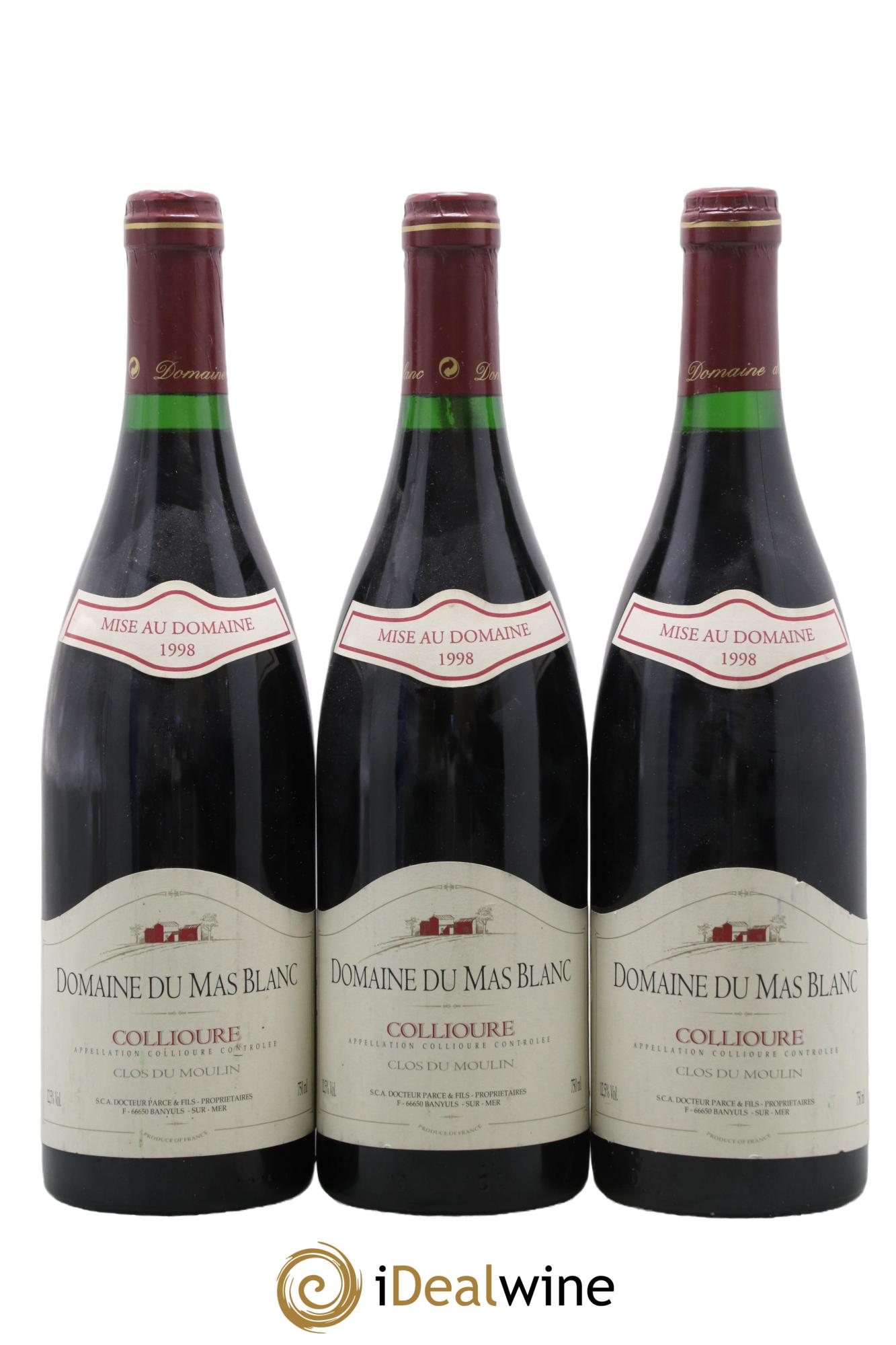 Collioure Clos du Moulin Domaine du Mas Blanc 1998 - Lot de 3 bouteilles - 0