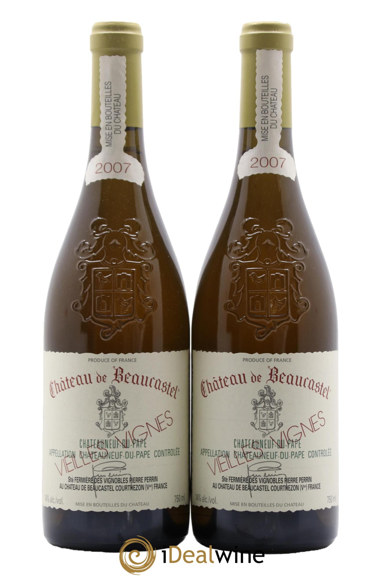 Châteauneuf-du-Pape Château de Château de Beaucastel Vieilles vignes Roussanne Famille Perrin 2007 - Lot de 2 bouteilles - 0