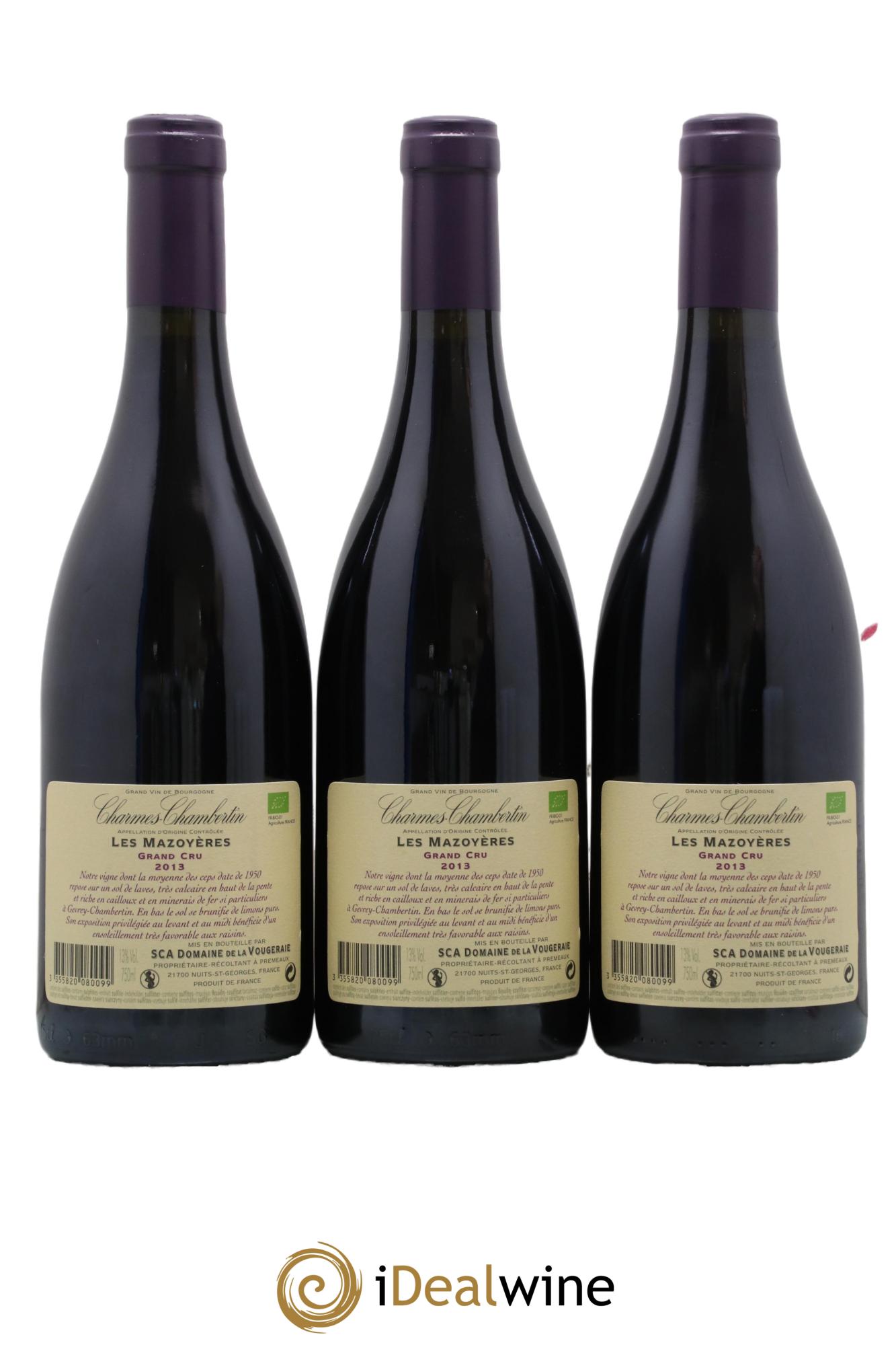 Charmes-Chambertin Grand Cru Les Mazoyères La Vougeraie 2013 - Lotto di 3 bottiglie - 1