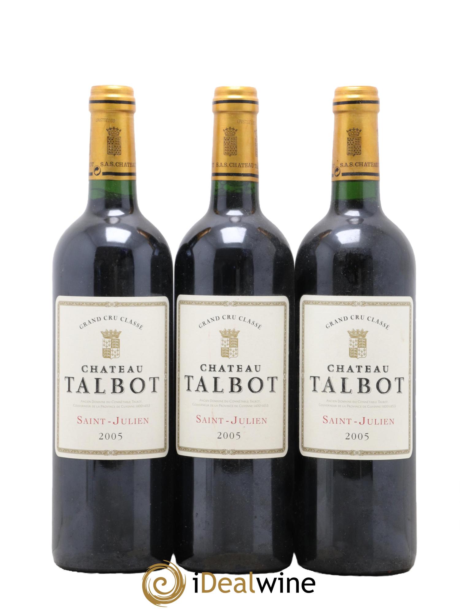 Château Talbot 4ème Grand Cru Classé 2005 - Lot of 3 bottles - 0