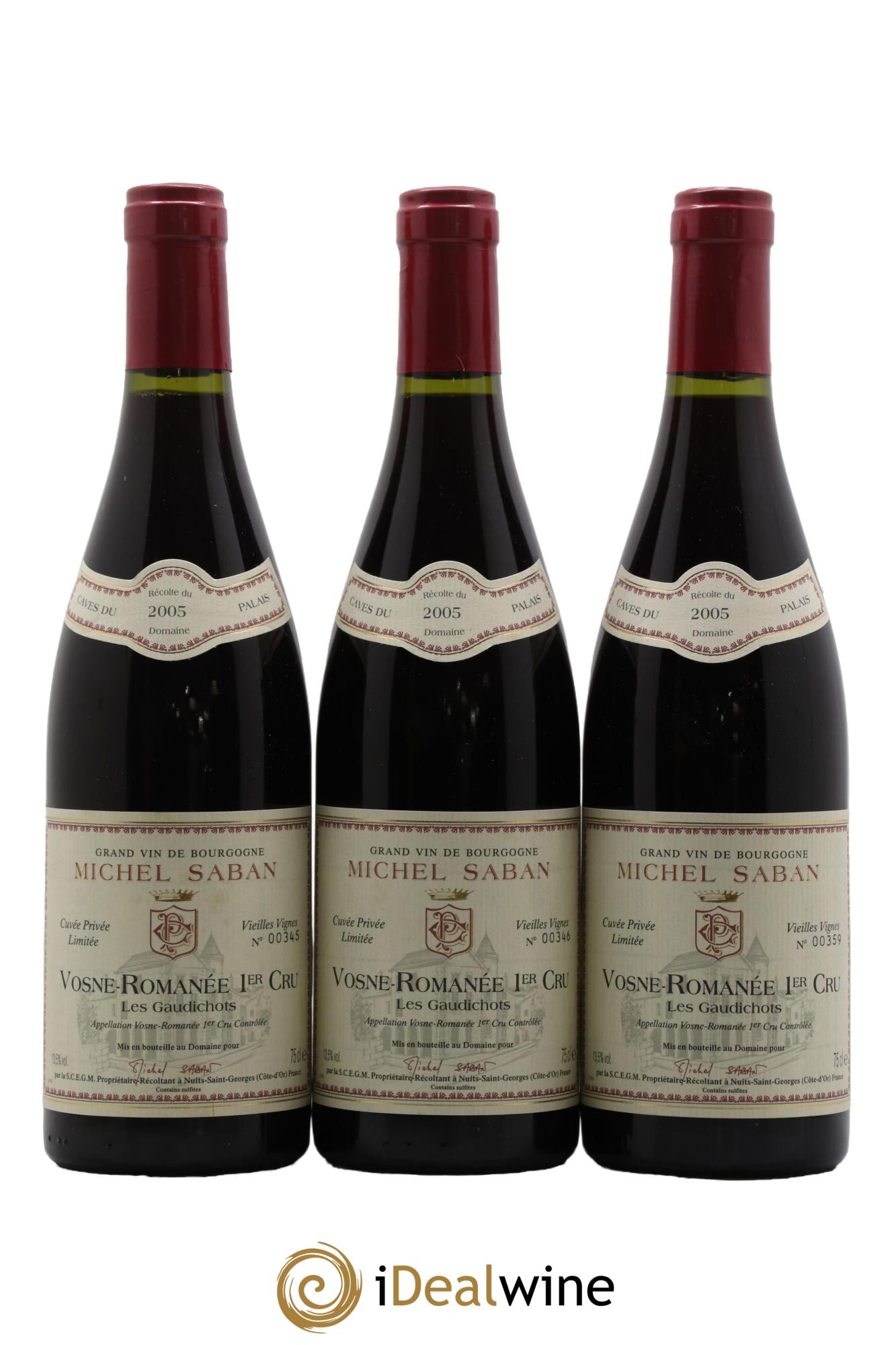 Vosne-Romanée 1er Cru Les Gaudichots Vieilles Vignes Michel Saban 2005 - Lot de 3 bouteilles - 0