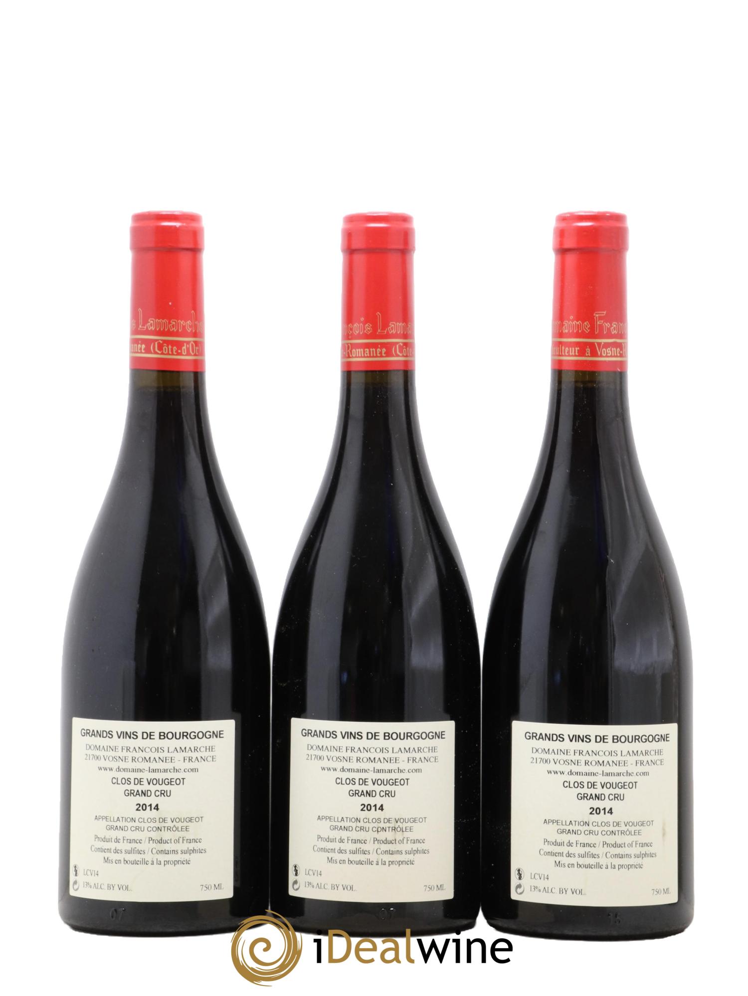 Clos de Vougeot Grand Cru Lamarche (Domaine) 2014 - Lot of 3 bottles - 1