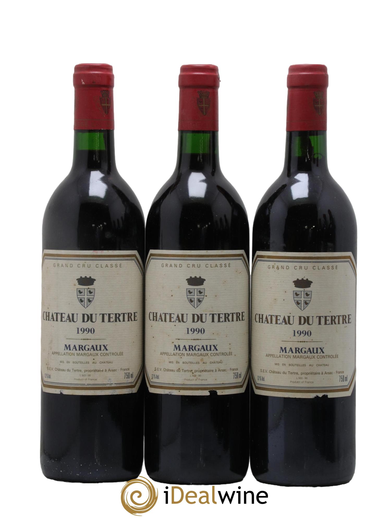 Château du Tertre 5ème Grand Cru Classé 1990 - Lotto di 3 bottiglie - 0