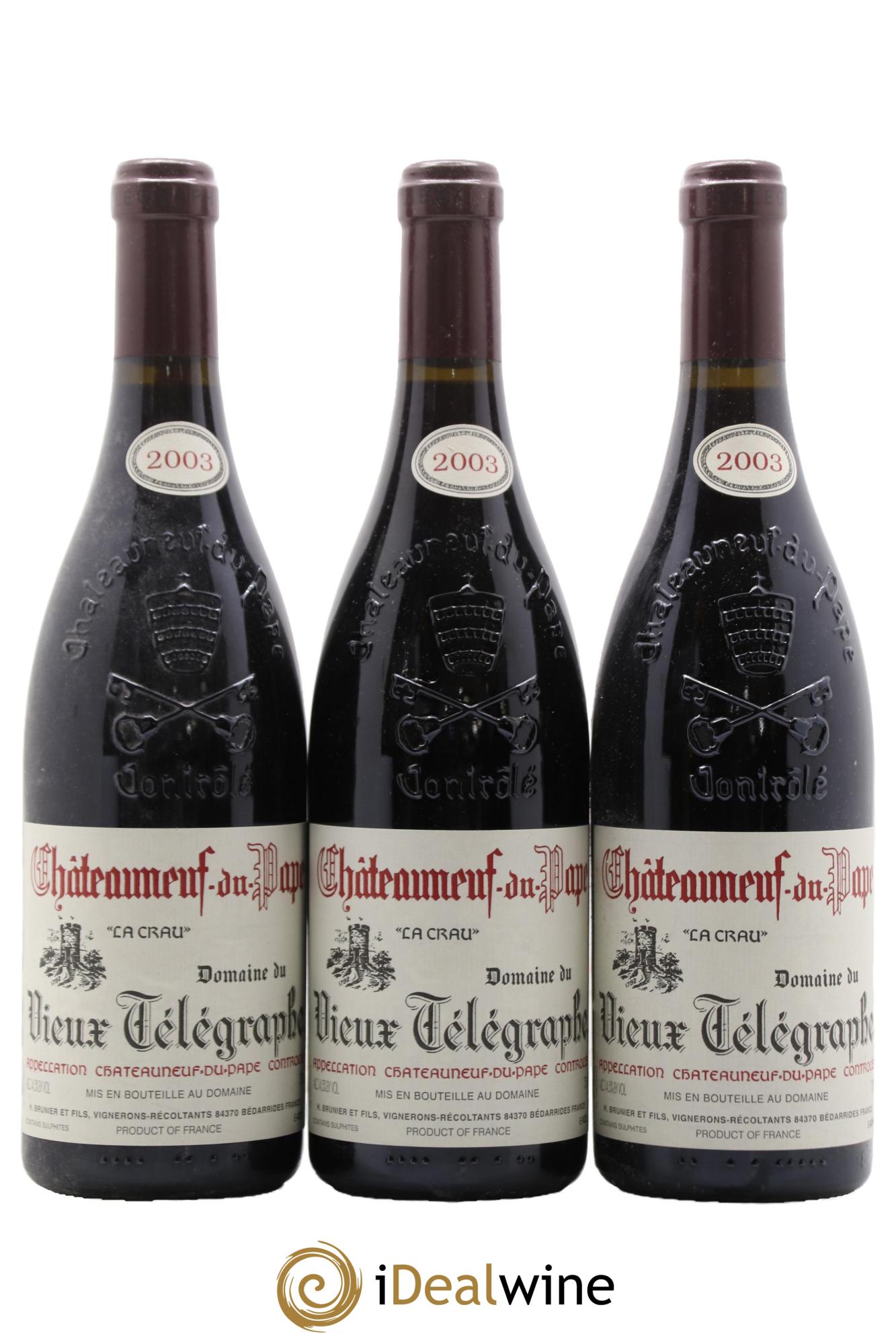 Châteauneuf-du-Pape Vieux Télégraphe (Domaine du) Vignobles Brunier 2003 - Lot of 3 bottles - 0