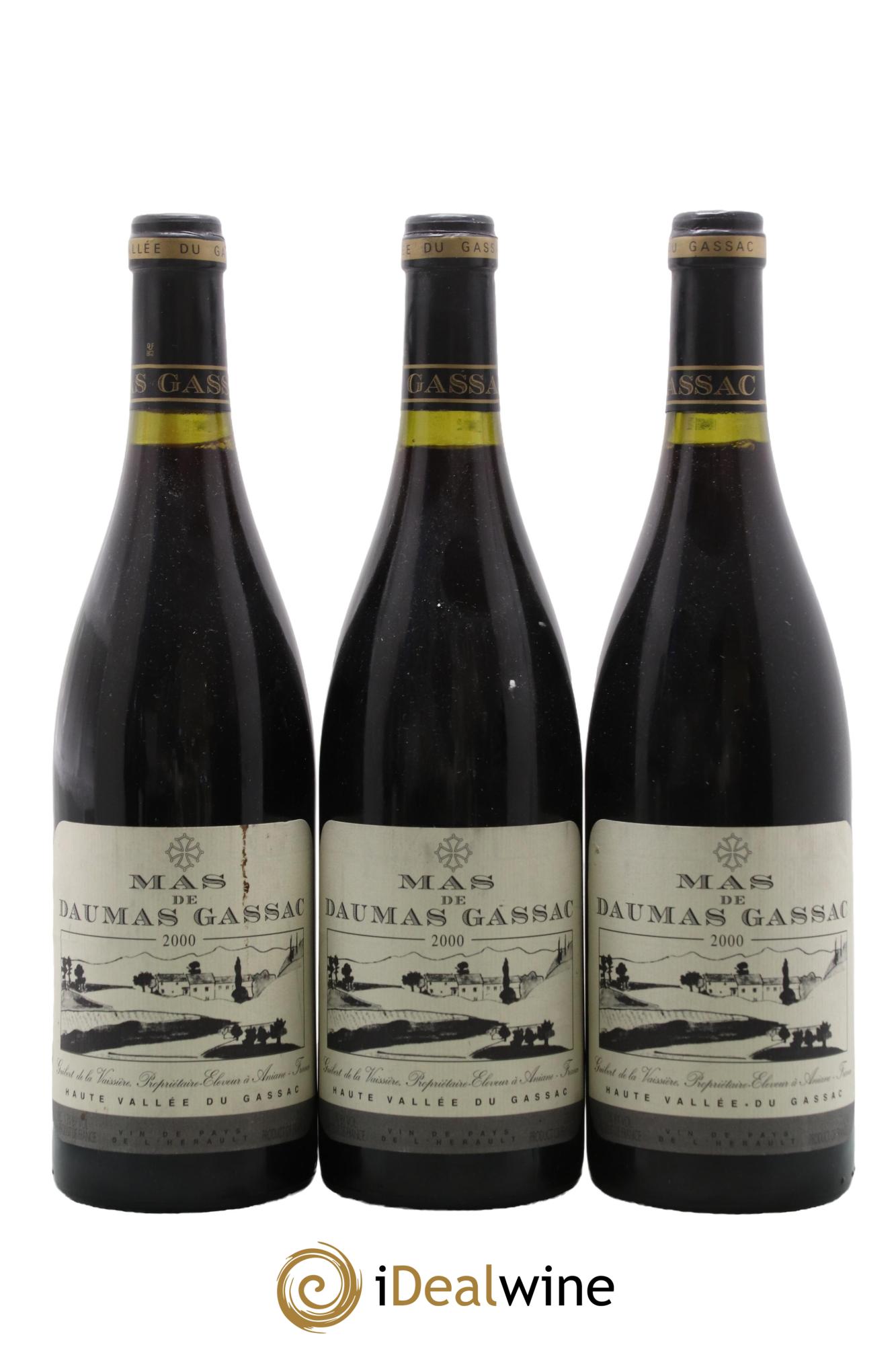 IGP St Guilhem-le-Désert - Cité d'Aniane Mas Daumas Gassac Famille Guibert de La Vaissière 2000 - Lot de 3 bouteilles - 0