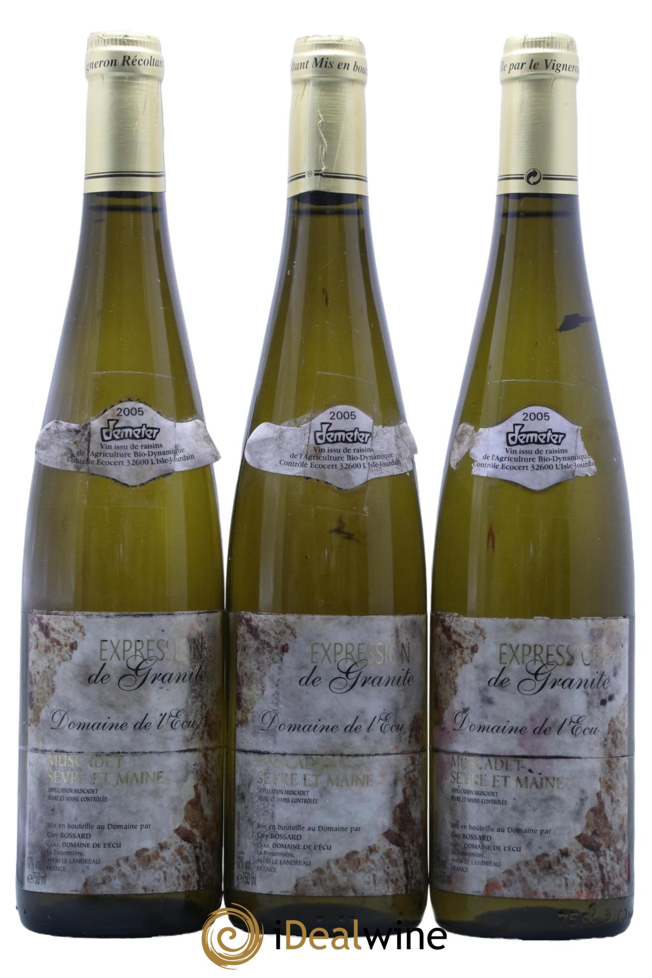 Vin de France (anciennement Muscadet-Sèvre-et-Maine) Expression de Granite Domaine de L'Ecu  2005 - Lot de 3 bouteilles - 0