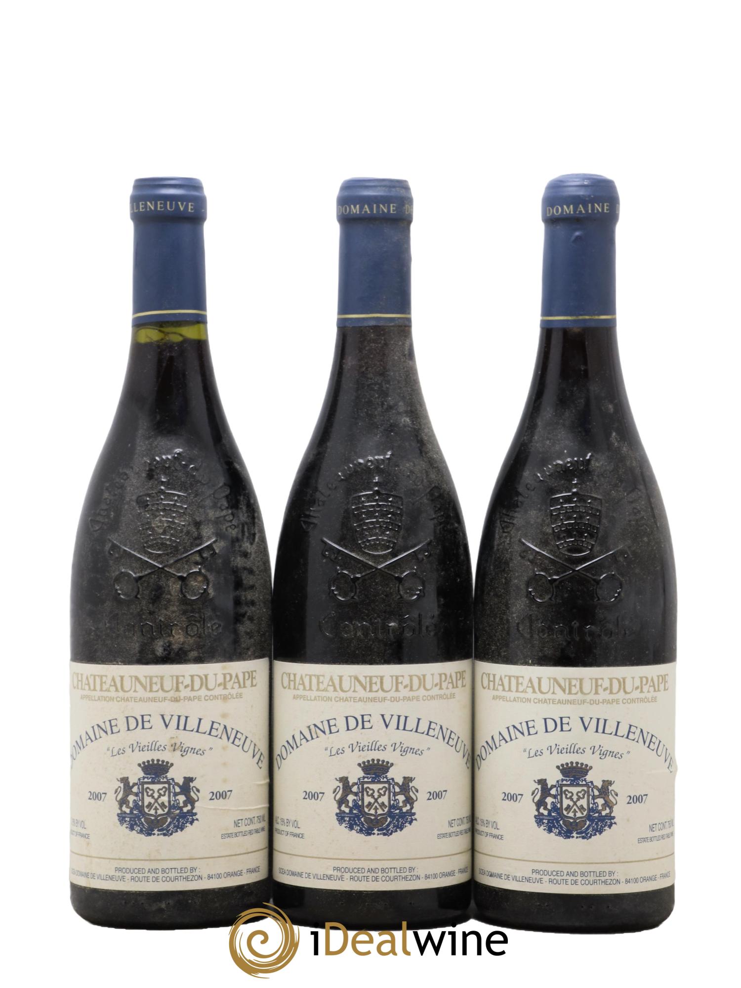 Châteauneuf-du-Pape Vieilles Vignes Domaine de Villeneuve 2007 - Lotto di 3 bottiglie - 0