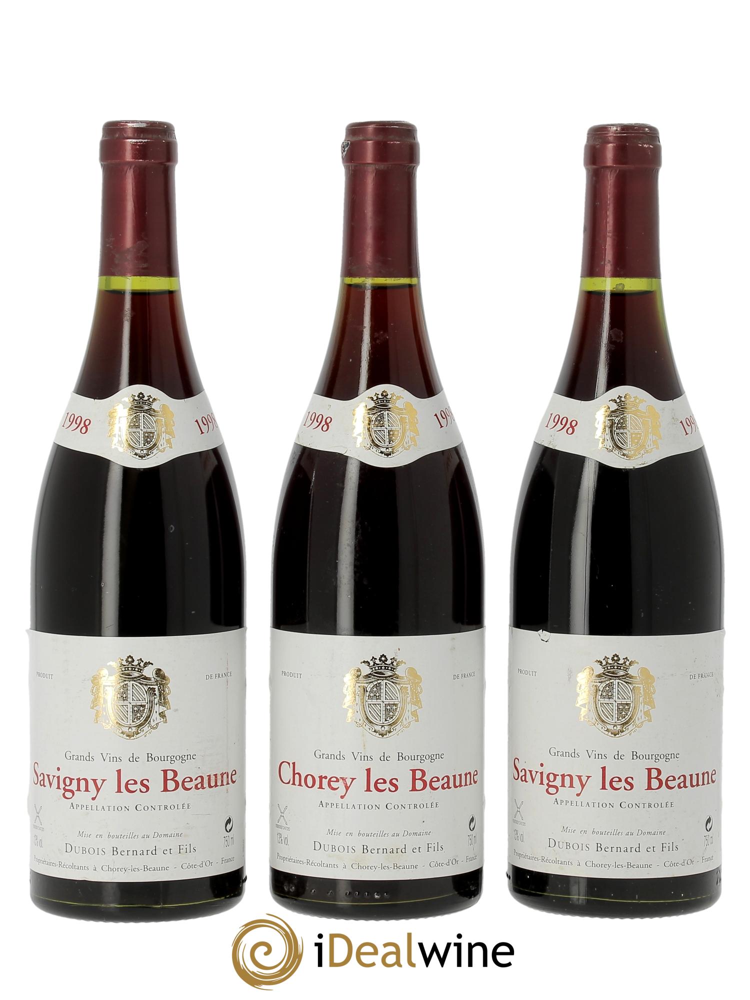 Bourgogne 2 Savigny les Beaune et 1 Chorey les Beaune Bernard Dubois 1998 - Lot de 3 bouteilles - 0