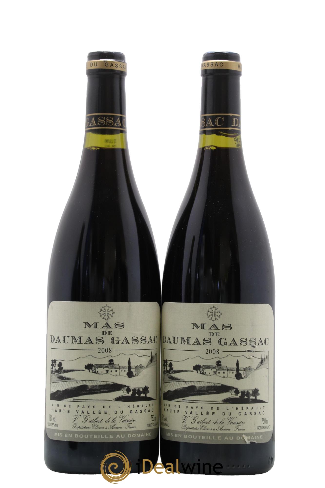 IGP St Guilhem-le-Désert - Cité d'Aniane Mas Daumas Gassac Famille Guibert de La Vaissière 2008 - Lot of 2 bottles - 0