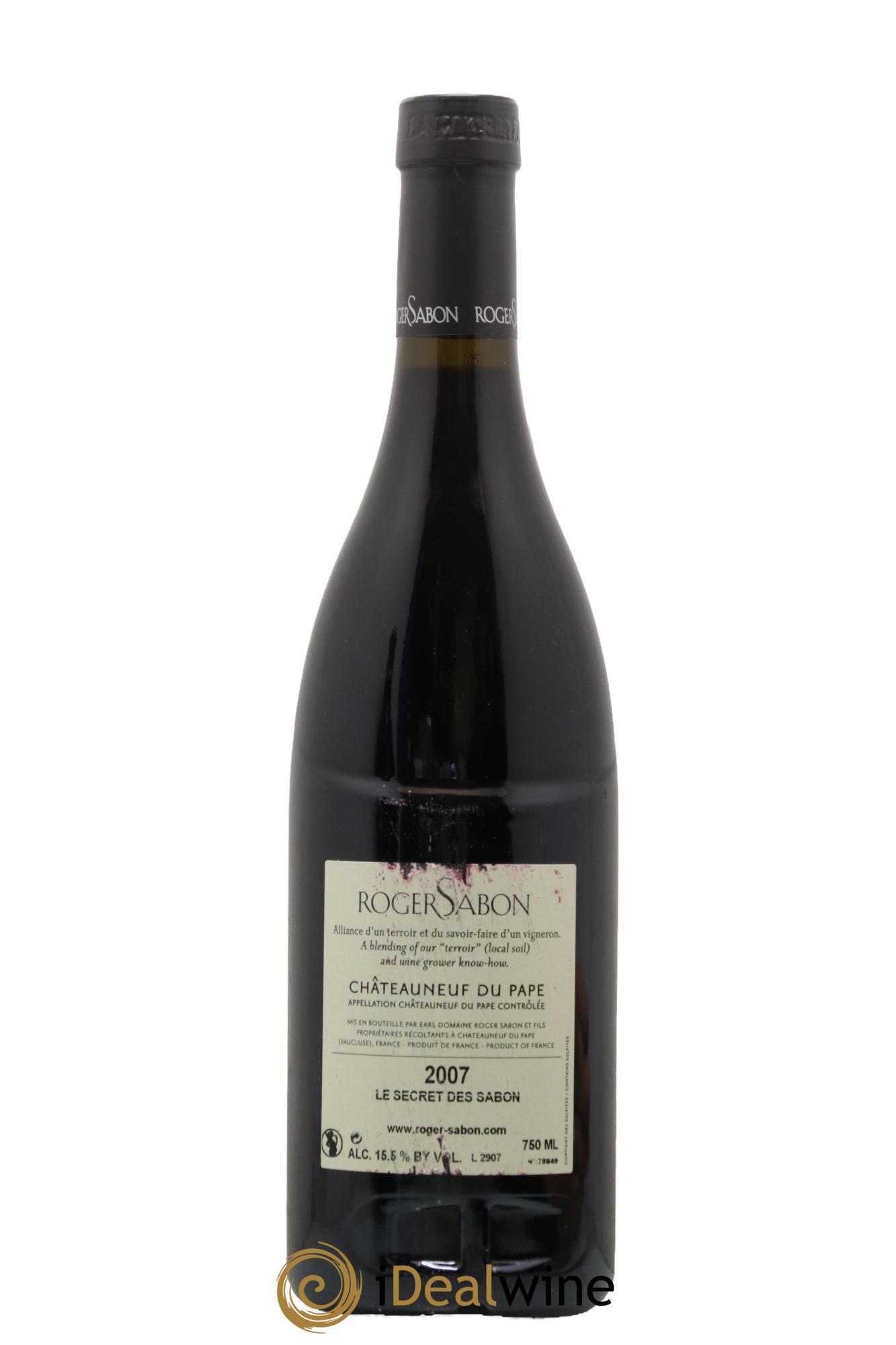 Châteauneuf-du-Pape Le Secret des Sabon Domaine Roger Sabon 2007 - Lot de 1 bouteille - 1