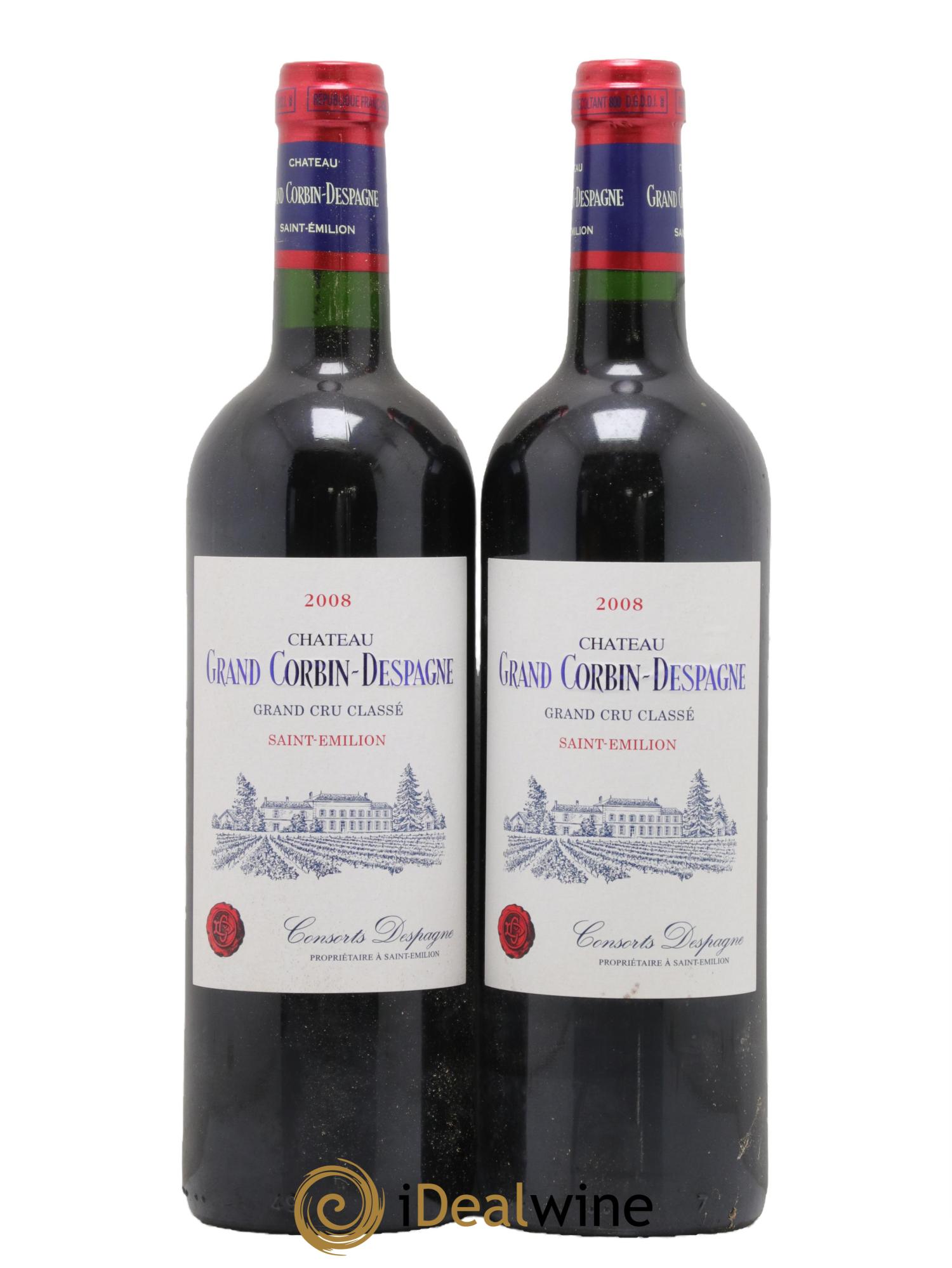 Château Grand Corbin Despagne Grand Cru Classé 2008 - Lotto di 2 bottiglie - 0