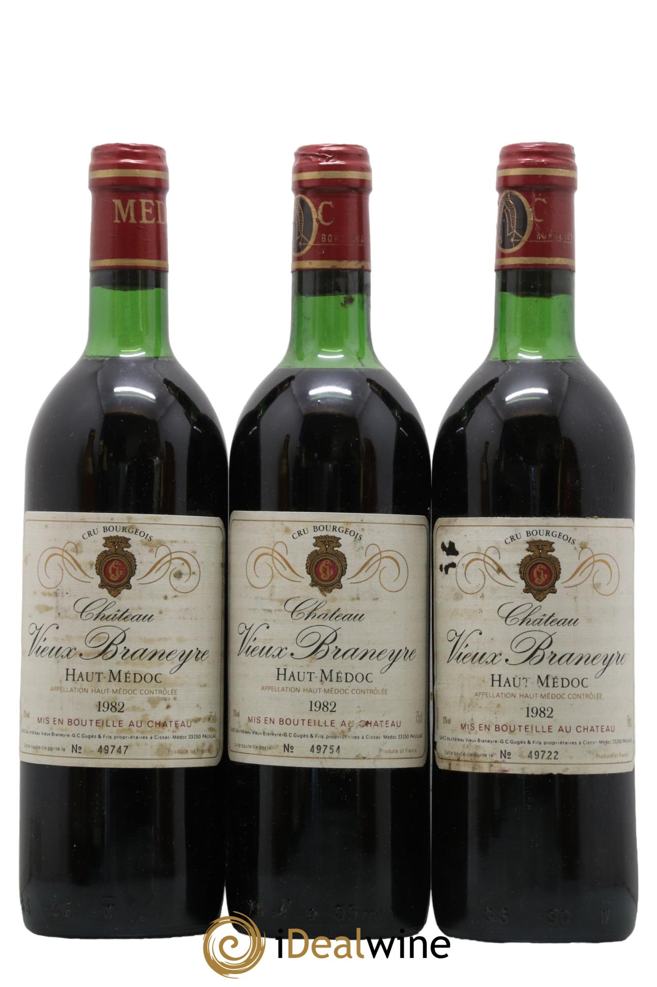 Haut Médoc Chateau Vieux Braneyre 1982 - Lot de 3 bouteilles - 0