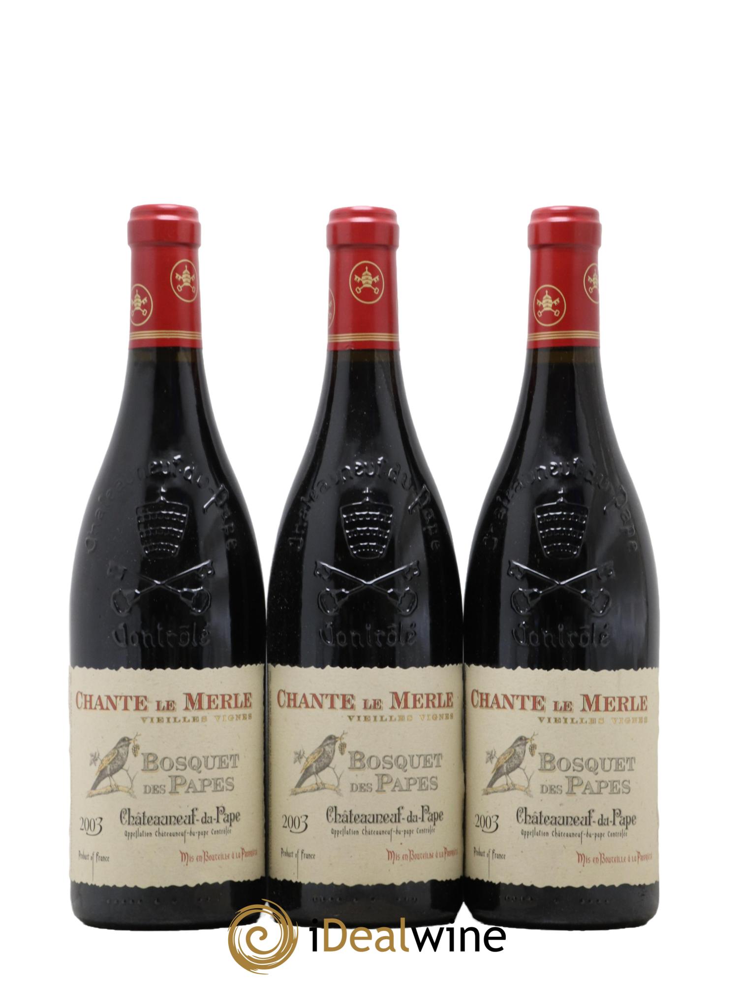 Châteauneuf-du-Pape Bosquet des Papes Chante Le Merle Vieilles Vignes Famille Boiron 2003 - Lotto di 3 bottiglie - 0